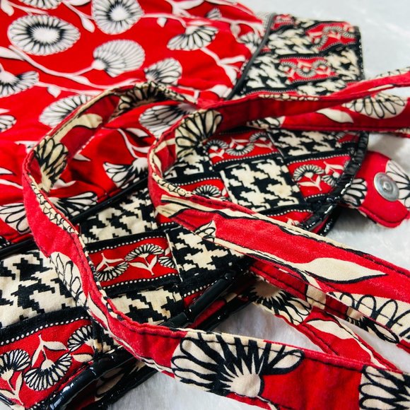 Vera Bradley Deco Daisy Print Large Handbag Red Black & White Tote Vintage print - Picture 9 of 10